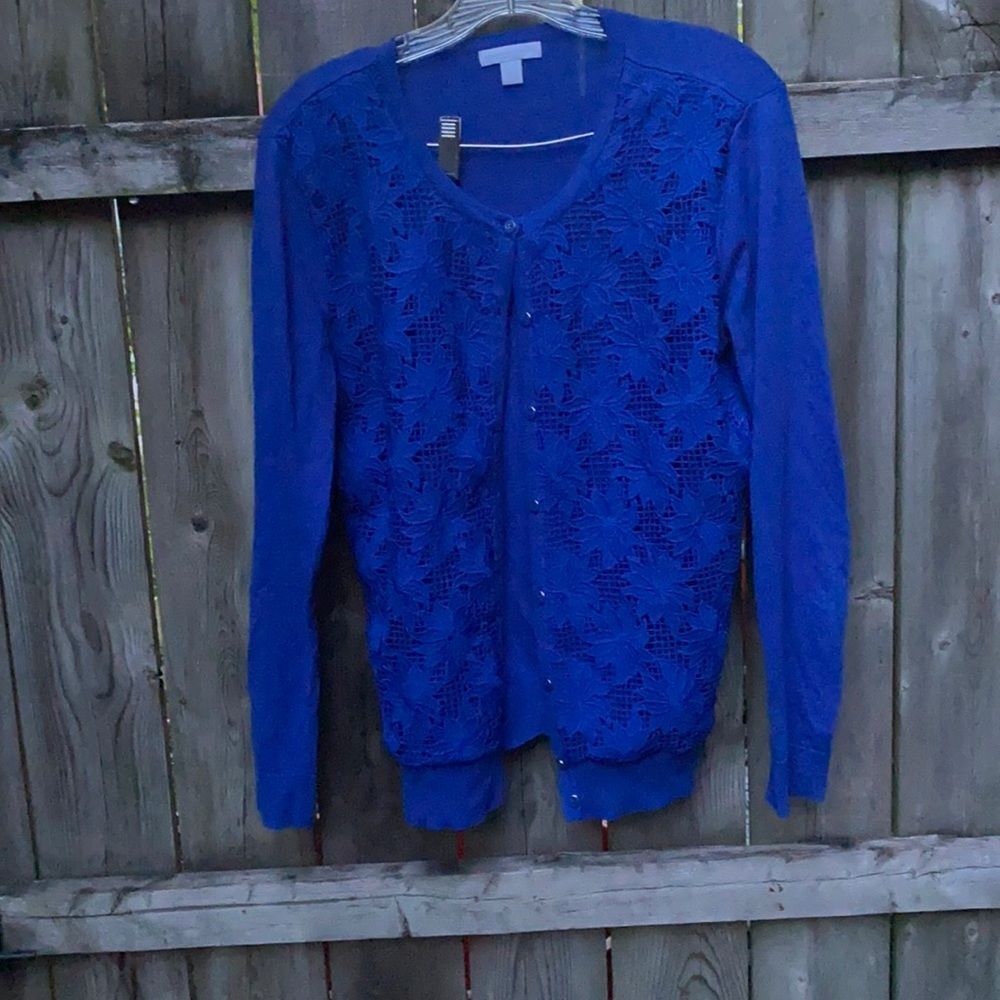 New York & Company Royal Blue Lace Front Cardigan